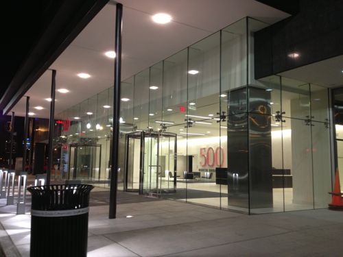 The new glass entry at 500 N. Broadway (@ Washington Ave)