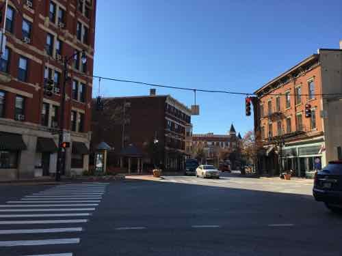 A crosswalk & pedestrian signal in Cincinnati OH 